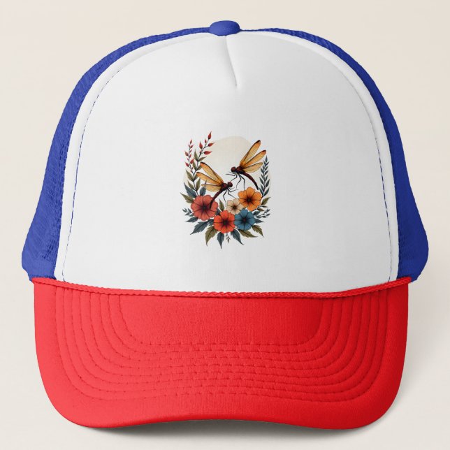 Boho Floral Dragonfly Trucker Hat (Front)