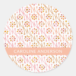 Boho Floral Drawing Blush and Taupe Personalized Classic Round Sticker