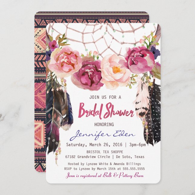 Boho Floral Dreamcatcher Bridal Shower Invitation (Front/Back)
