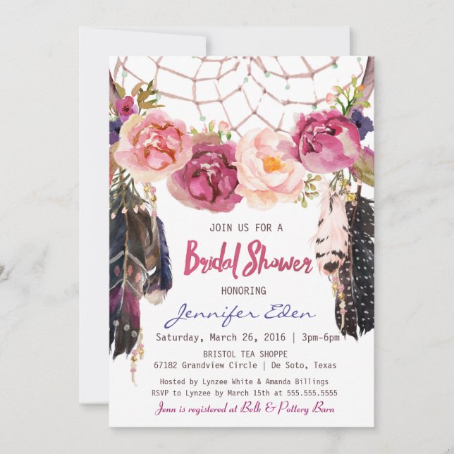 Boho Floral Dreamcatcher Bridal Shower Invitation (Front)