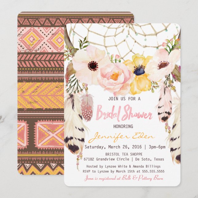 Boho Floral Dreamcatcher Invitation à la douche nu (Devant / Derrière)
