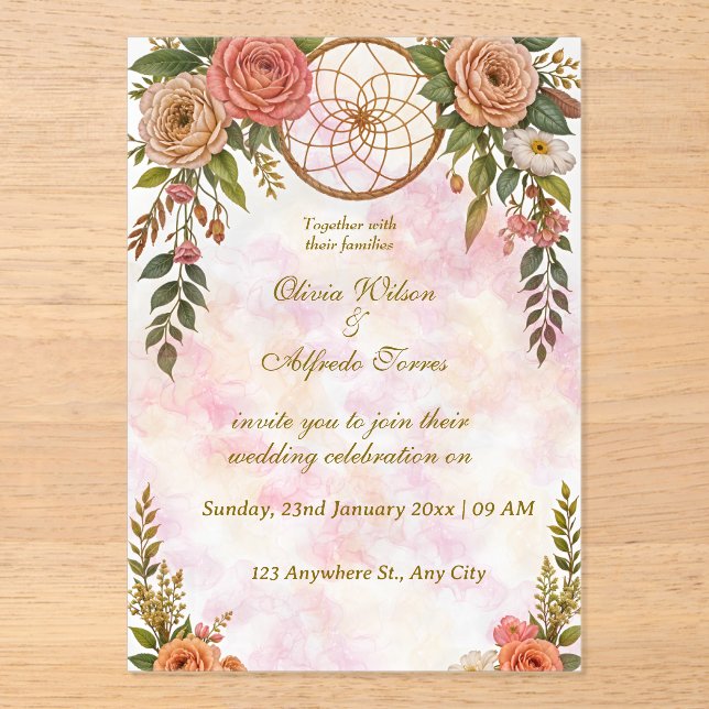 Boho Floral Dreamcatcher Wedding Invitation (Front)