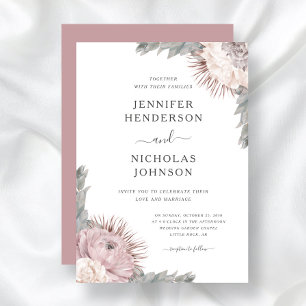 Boho Floral Dried Flowers Dusty Rose Wedding Invitation