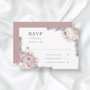 Boho Floral Dried Flowers Dusty Rose Wedding RSVP Card