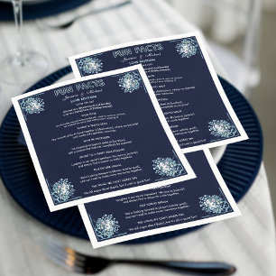 Boho Floral Dusty Light Blue Fun Facts Navy Wed Napkin
