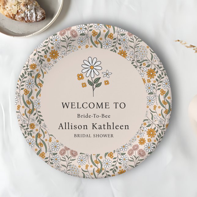 Boho Floral Earth Tones Botanical Bridal Shower  Paper Plate (Creator Uploaded)