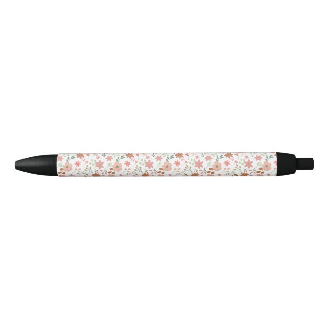 Boho Floral Earth Tones Modern Flowers Black Ink Pen (Front)