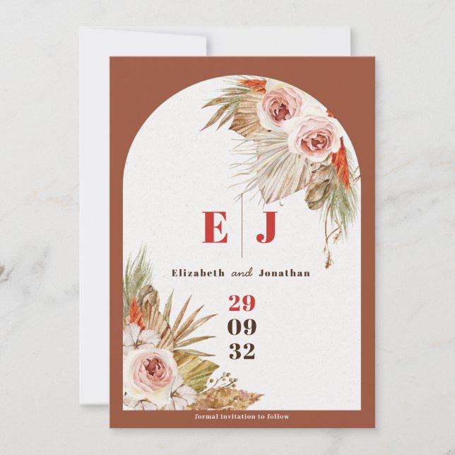 Boho floral Earth tones terracotta wedding photo Save The Date (Front)