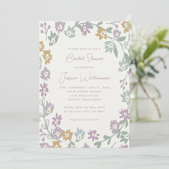 Boho Floral Earthy Pastel Aesthetic Bridal Shower Invitation (Standing Front)