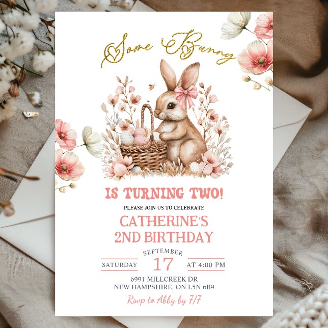 Boho Floral Easter Bunny Birthday Invitation (Creator Uploaded)