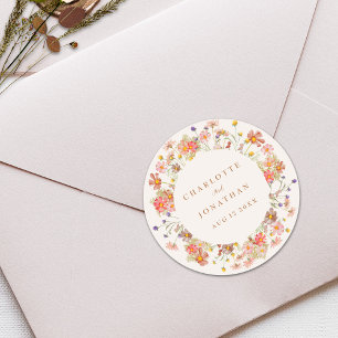 Boho Floral Elegant Fall Wedding Classic Round Sticker