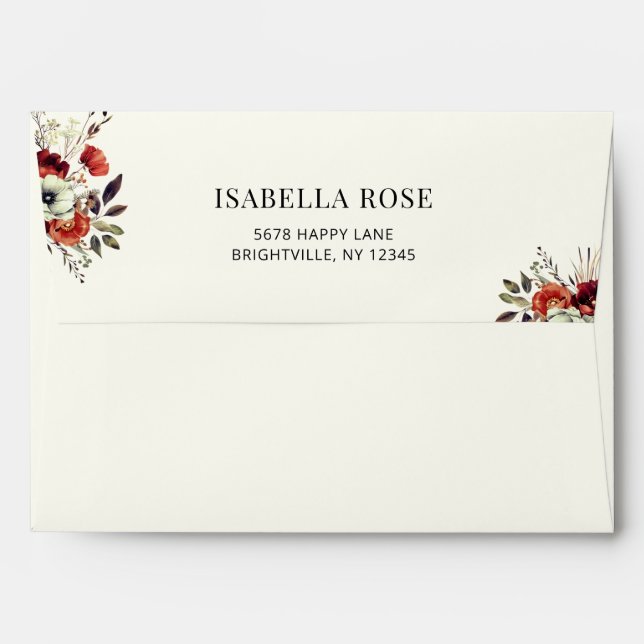 Boho Floral Elegant Graduation Return Address Envelope (Back (Top Flap))