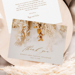 Boho Floral Elegant Script Wedding Thank You Card