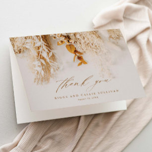 Boho Floral Elegant Script Wedding Thank You Card