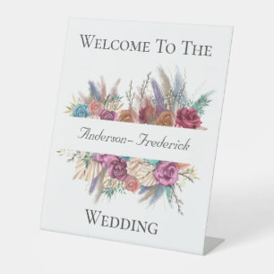 Boho Floral Elegant Script Wedding Welcome Sign