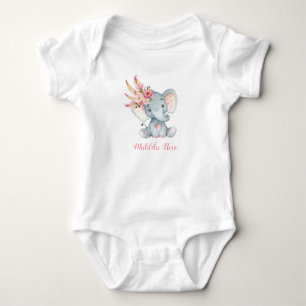Boho Floral Elephant Baby Tutu Romper 1st Birthday