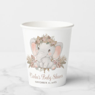 Boho Floral Elephant Gender Neutral Baby Shower Paper Cups