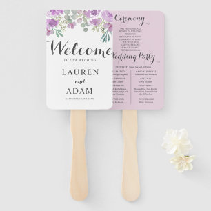 Boho Floral Eucalyptus Pink Wedding Program Hand Fan
