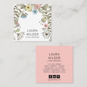 Boho Floral Event Planner Pink Square Business  Square Business Card