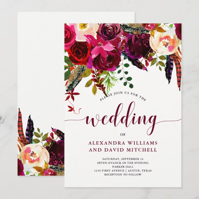 Boho Floral | Faire-part de mariage (Devant / Derrière)