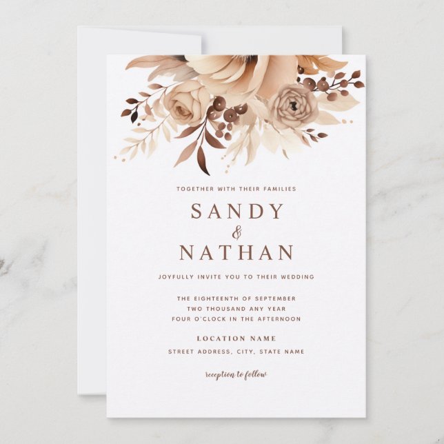 Boho Floral Faire-part de mariage beige (Devant)