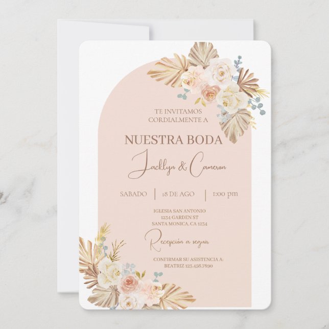 Boho Floral Faire-part de mariage espagnol (Devant)