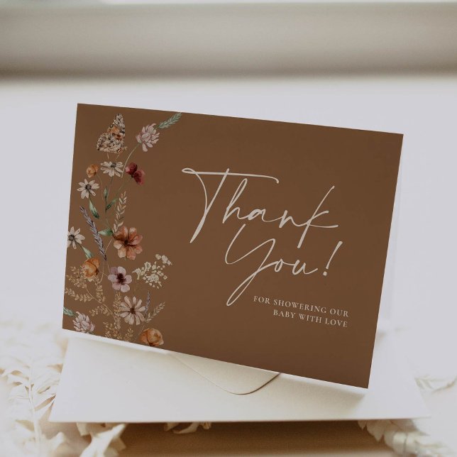 Boho Floral Fall Baby Shower Thank You Card (Creator Uploaded)