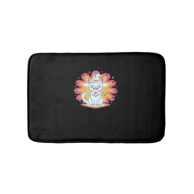Boho Floral Fall Black Cat Halloween Essential T-S Bath Mat (Front)