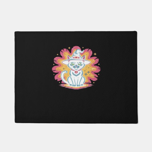 Boho Floral Fall Black Cat Halloween Essential T-S Doormat (Front)