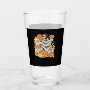Boho Floral Fall Black Cat Halloween Essential T-S Glass