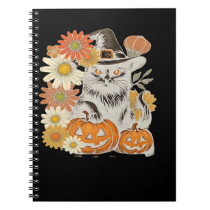 Boho Floral Fall Black Cat Halloween Essential T-S Notebook