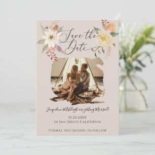 BOHO Floral Fall Foliage Taupe Grey Earthy Photo Save The Date