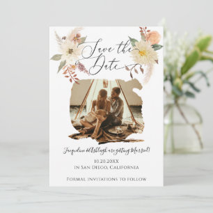 BOHO Floral Fall Foliage Watercolor White Photo Save The Date