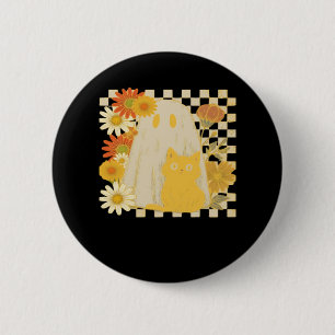 Boho Floral Fall Ghost and Black Cat Halloween Fal 2 Inch Round Button