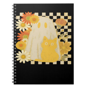 Boho Floral Fall Ghost and Black Cat Halloween Fal Notebook
