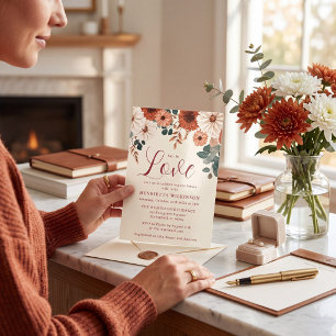 Boho Floral Fall in Love Bridal Shower Invitation