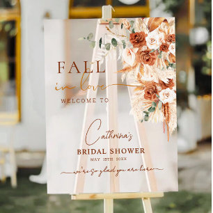Boho Floral Fall in Love Bridal Shower Welcome  Acrylic Sign