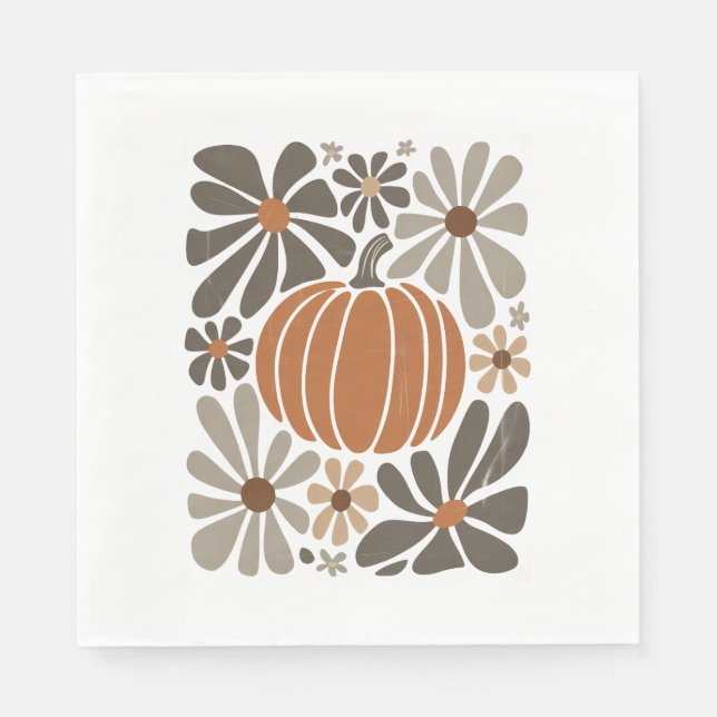 Boho Floral Fall Pumpkin Season Napkin (Front)