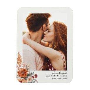 Boho Floral Fall Save The Date With Photo Magnet