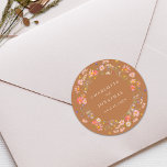 Boho Floral Fall Wedding Classic Round Sticker<br><div class="desc">Celebrate your special day with this Boho Fall Floral Wedding Sticker, designed to bring a touch of warmth and elegance to your autumn wedding. Featuring a beautiful arrangement of hand-painted wildflowers, this sticker captures the essence of a boho garden meadow in rich fall tones like burnt orange, terracotta, brown, purple,...</div>