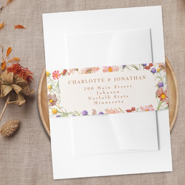 Boho Floral Fall Wedding Invitation Belly Band (Boho watercolor floral fall wedding custom belly band wildflowers elegant modern beige cream ivory )