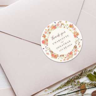Boho Floral Fall Wedding Thank You Classic Round Sticker