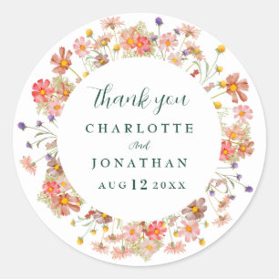 Boho Floral Fall Wedding Thank You  Classic Round Sticker