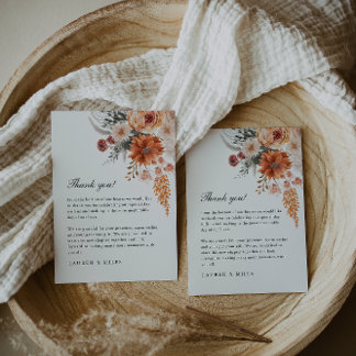 Boho Floral Fall Wedding Thank You Note Card