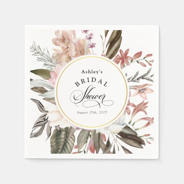 Boho Floral Fantasy Watercolor Bridal Shower Napkin (Front)