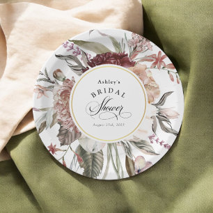 Boho Floral Fantasy Watercolor Bridal Shower Paper Plate
