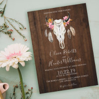 Boho Floral Feather Antlers Cow Skull Wood Wedding