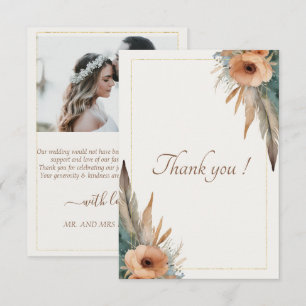 Boho Floral Feather Dreamcatcher Wedding   Thank You Card