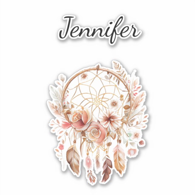 Boho Floral Feathers Dream Catcher Personalized (Front)