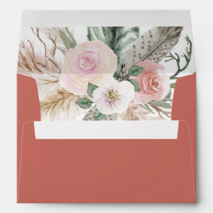 Boho Floral Feathers Pampas Grass Terra Cotta Enve Envelope